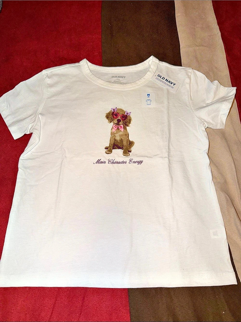 Old Navy Main Character Energy Puppy Graphic Tee White Girls Medium (8)
